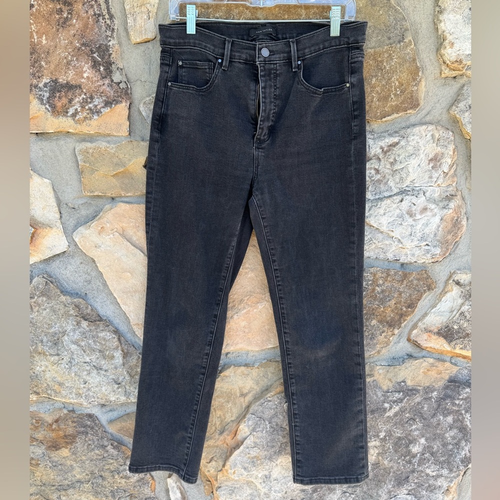 Ann Taylor Women's The High Rise Straight Leg Jeans in Washed Black 8